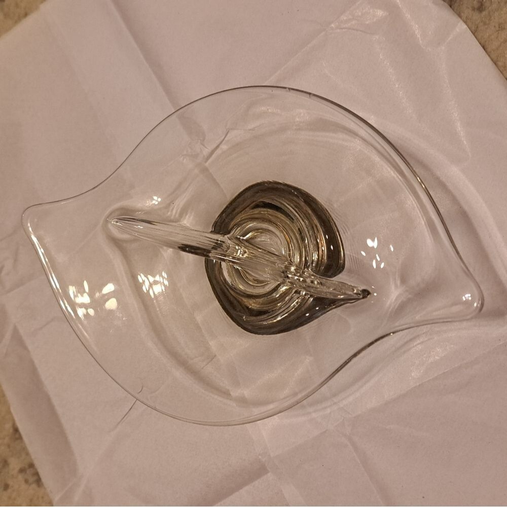 Viking divided glass dish clear vintage silver tone candy trinket MCM home decor